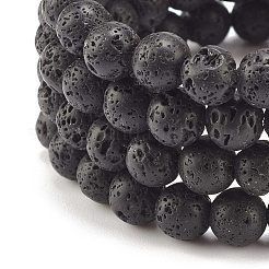 4Pcs 4 Color Natural Lava Rock & Synthetic Hematite Round Beaded Stretch Bracelets Set&nbsp;BJEW-JB07886