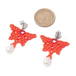 Glass Seed Beads Butterfly Stud Earrings&nbsp;EJEW-MZ00351-01