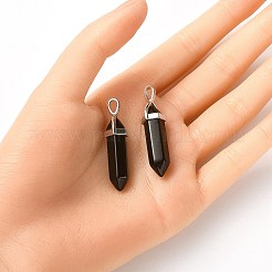 2Pcs Natural Obsidian Double Terminal Pointed Pendants&nbsp;G-YW0002-04
