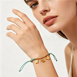Boho 304 Stainless Steel Charm Braided Cotton Cord Adjustable Bracelets&nbsp;WG43BF0-01