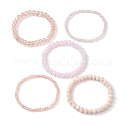5Pcs 5 Styles Faceted Round Glass Beaded Stretch Bracelet Sets&nbsp;BJEW-JB10423-01