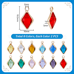 24Pcs 12 Colors Brass and Rare Earth Rhombus Glass Pendants&nbsp;KK-PH0013-32