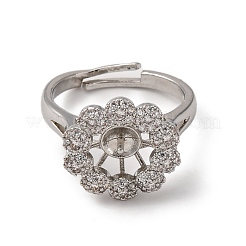 Flower Brass Micro Pave Clear Cubic Zirconia Cuff Ring Settings&nbsp;KK-D378-32P