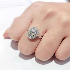 Oval Brass Micro Pave Clear Cubic Zirconia Cuff Rings for Women&nbsp;FS-WGC890E-01