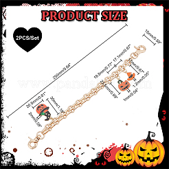 2Pcs Halloween Theme Alloy Enamel Pumpkin Jack-O'-Lantern & Witch Hat Charm Purse Strap Extenders&nbsp;AJEW-PH0004-99