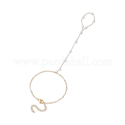 Ion Plating(IP) 316 Surgical Stainless Steel Plastic Imitation Pearl Paperclip Chains Finger Ring Bracelets for Women&nbsp;BJEW-JB11771