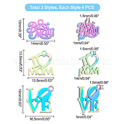 12Pcs 3 Style Valentine's Day Ion Plating(IP) 201 Stainless Steel Charms&nbsp;STAS-UN0030-05