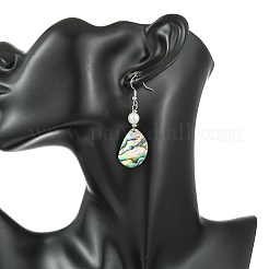 Natural Paua Shell Dangle Earrings&nbsp;EJEW-JE07433-02