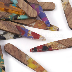 16Pcs 8 Colors Transparent Resin & Walnut Wood Pendants&nbsp;RESI-BT0001-34