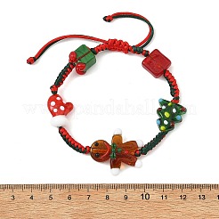 Adjustable Handmade Lampwork Christmas Tree Gift Box Gingerbread Man Braided Bead Bracelets for Women&nbsp;BJEW-TA00753