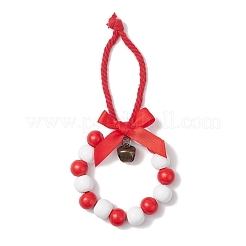 Wood Beads Christmas Wreath Pendant Decoration&nbsp;HJEW-JM03829-01