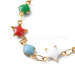 Enamel Star & Heart Link Chain Necklace&nbsp;NJEW-H169-02G