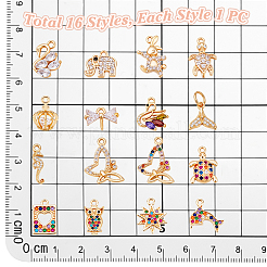 16Pcs 16 Styles Brass Micro Pave Cubic Zirconia Pendants&nbsp;KK-PH0013-35