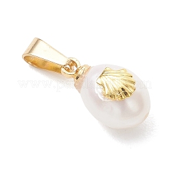 Natural Cultured Freshwater Pearl Rice Charms with Alloy Shell Slices&nbsp;PALLOY-JF04965
