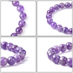 Natural Amethyst Round Beaded Stretch Bracelet&nbsp;X-BJEW-F293-04A