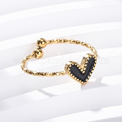 Heart 304 Stainless Steel Enamel Cuff Rings&nbsp;RJEW-D306-32G-02