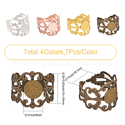 28pcs 4 Colors Rack Plating Brass Wide Open Cuff Ring Findings&nbsp;KK-CA0002-25