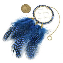 Natural Lapis Lazuli Woven Net/Web with Feather Wall Hanging Decoration&nbsp;HJEW-JM01222-03
