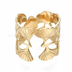 304 Stainless Steel Ginkgo Leaf Wrap Open Cuff Ring&nbsp;X-RJEW-T023-28G