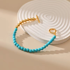 Synthetic Turquoise & Brass Round Beaded Bracelets for Women&nbsp;EH2612
