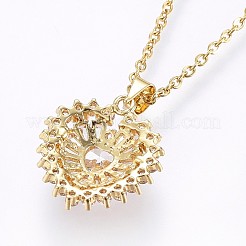 Brass Cubic Zirconia Pendant Necklaces&nbsp;NJEW-H486-03G