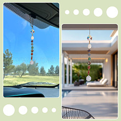 2Pcs Gemstone Chip Copper Wire Wrapped Tree of Life and Glass Chakra Hanging Ornaments&nbsp;PALLOY-TAC0252