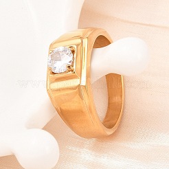 304 Stainless Steel Micro Pave Cubic Zirconia Finger Rings&nbsp;RJEW-D336-08G