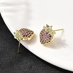 Strawberry Brass Micro Pave Cubic Zirconia Stud Earrings&nbsp;EJEW-L305-06G