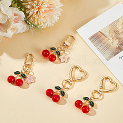 4Pcs 4 Styles Cherry Alloy Enamel Swivel Keychains&nbsp;KEYC-ME0001-04