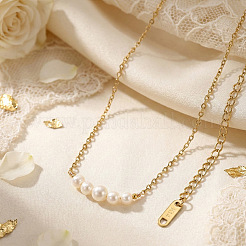 Five Natural Pearl Potato Beaded Pendant 314 Stainless Steel Cable Chain Necklaces for Women&nbsp;ZS8257
