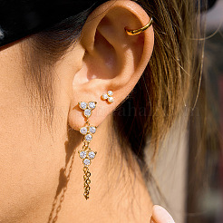 304 Stainless Steel Micro Pave Clear Cubic Zirconia Tassel Stud Earrings&nbsp;WG545B5-01