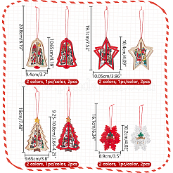 8Pcs 8 Styles Christmas Theme Wood Pendant Decoration&nbsp;HJEW-NB0002-12