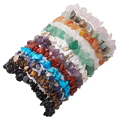 12Pcs 12 Styles Constellations Mixed Gemstone Chip Beaded Stretch Bracelets Sets&nbsp;BJEW-JB10931