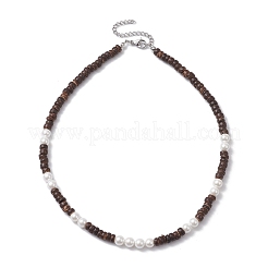 Natural Coconut Column and Shell Pearls Bead Necklaces for Women&nbsp;NJEW-JN04666