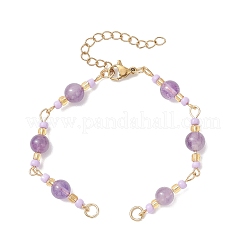 Synthetic Turquoise & Natural Amethyst & Howlite & Carnelian & Dyed Yellow Jade & Dyed Malaysia Jade Round and Glass Seed Beads Link Chain Bracelet Making&nbsp;AJEW-MZ00009