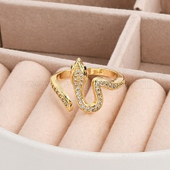 Rack Plating Brass Micro Pave Clear Cubic Zirconia Cuff Rings for Women&nbsp;RJEW-M028-108G