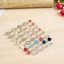 39Pcs Flower & Flat Round ABS Plastic with Alloy Lapel Pin Backs for Backpack Clothes&nbsp;JEWB-GF0001-55