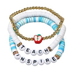 Teachers' Day Plastic Letter Inspire Teach Polymer Clay Heishi Beaded Stretch Bracelet Sets&nbsp;IE3330-2