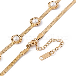 Plastic Pearl Flower Pendant Necklace with Herringbone Chains&nbsp;NJEW-G090-01G