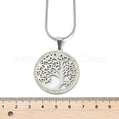 201 Stainless Steel Crystal Rhinestone Tree of Life Pendant Necklaces for Women&nbsp;NJEW-P327-03P