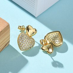 Brass Micro Pave Clear Cubic Zirconia Stud Earrings for Women&nbsp;EJEW-U034-01G-01
