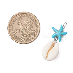 8Pcs 8 Colors Natural Cowrie Shell & Dyed Synthetic Turquoise Starfish Pendants&nbsp;PALLOY-JF04130-01
