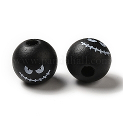 Printed Round Wood European Beads&nbsp;WOOD-M006-03
