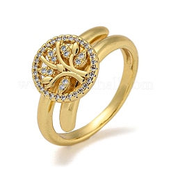 Flat Round with Tree of Life Brass Micro Pave Clear Cubic Zirconia Double Rings&nbsp;RJEW-Z050-23G