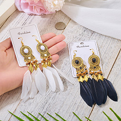 2 Pairs 2 Colors Feather Chandelier Earrings&nbsp;EJEW-TA0001-82