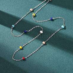 304 Stainless Steel Enamel Rondelle Bead Cable Chain Necklaces for Women&nbsp;NJEW-G190-01P