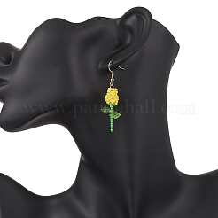 Stainless Steel Glass Flower Dangle Earrings&nbsp;EJEW-MZ00574-02