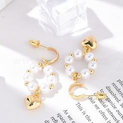 Brass ABS Plastic Pearl Dangle Stud Earrings&nbsp;EJEW-U040-19G