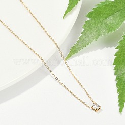 Ion Plating(IP) 304 Stainless Steel Cubic Zirconia Flat Round Pendant Cable Chain Necklaces&nbsp;NJEW-P320-16G-01