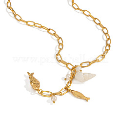 Fashion Vacation Style 304 Stainless Steel Fish Shell Pearl Pendant Y Chain Necklaces for Women&nbsp;YX3127